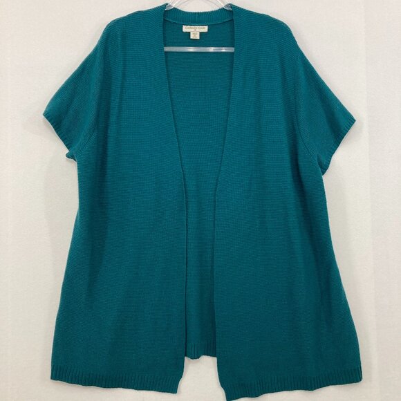 Coldwater Creek size 2X Teal Open Front Short Sleeve Knit Tunic Cardigan - Picture 1 of 8